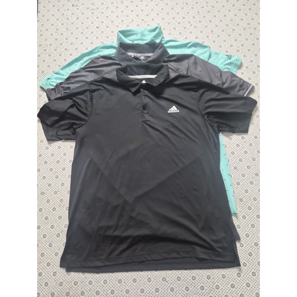 3 Adidas Golf Polo Shirt Black Grey Blue Mens Size L Short‎ Sleeve Performance